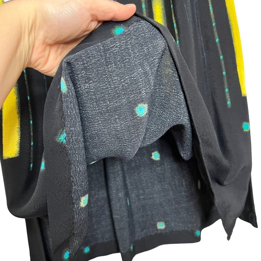 Vintage Nino Wong 100% Rayon Black Teal & Yellow Abstract Print Maxi Ski… - Picture 5 of 13